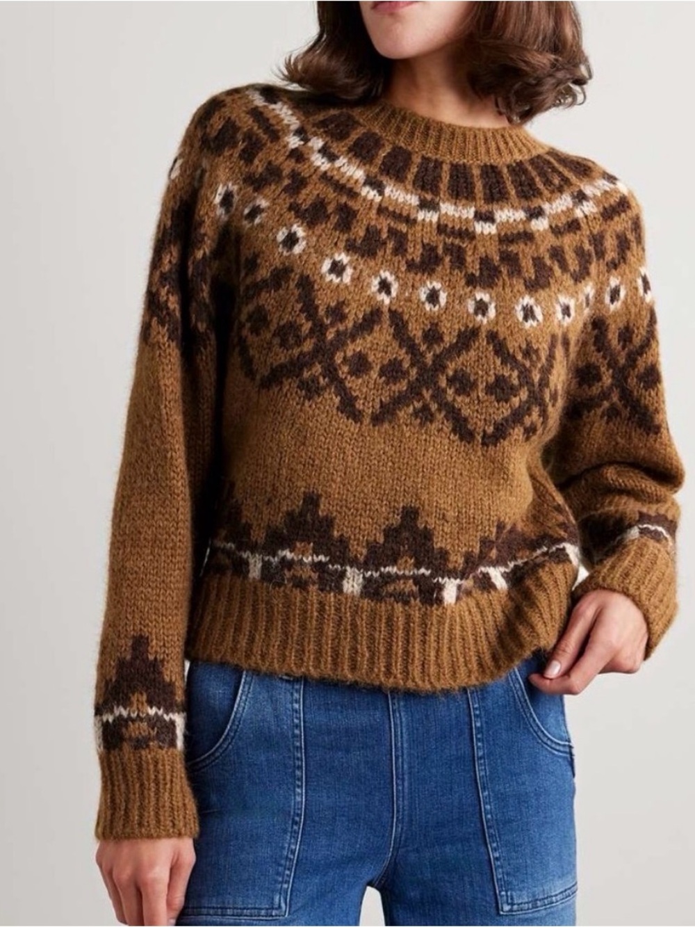Frame Denim Brown Fair Isle Wool Crewneck Sweater - Picture 2 of 4